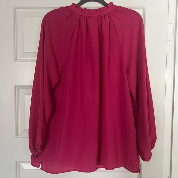 Lilly Pulitzer Dark Raspberry Pink Ruffle Neck Ellie Top Long Sleeve - Picture 4 of 6